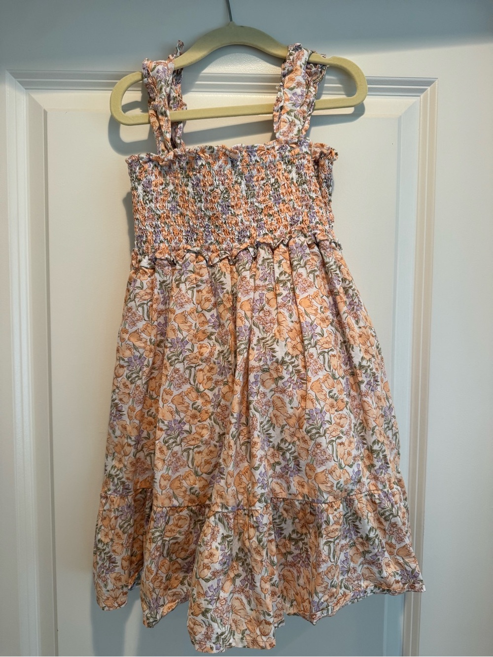 Janie and Jack Peach Floral Smocked Sundress with Lavender Accents